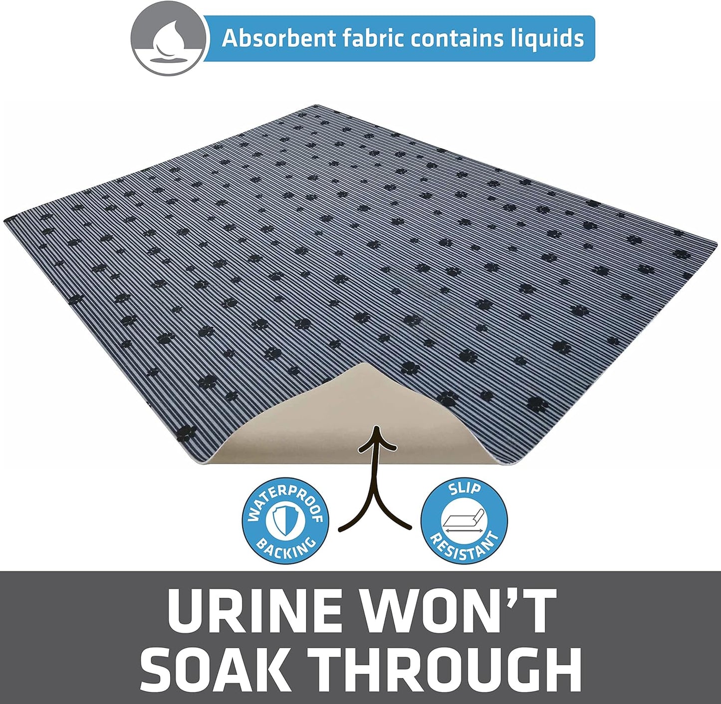 Waterproof backing of the Drymate XL cat litter mat demonstrating leak proof floor protection.