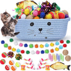 Zopeal 58 Pcs Summer Cat Storage Basket Gift Toys Set, Colorful Flashing Balls Pet Bell Crinkle Balls Spring Toys Attract Cat to Swat, Hunt, Interactive for Pet(Grey,9.8 Inch) - Image 14