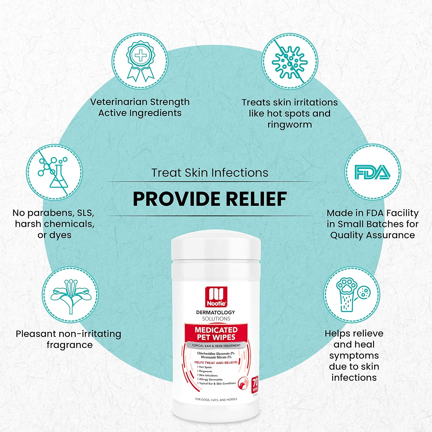 Nootie dermatology solutions antibacterial and antifungal wipes for hot spots