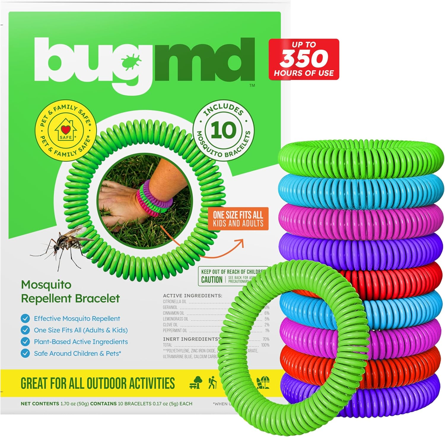 BugMD mosquito repellent bracelets 10 pack front view