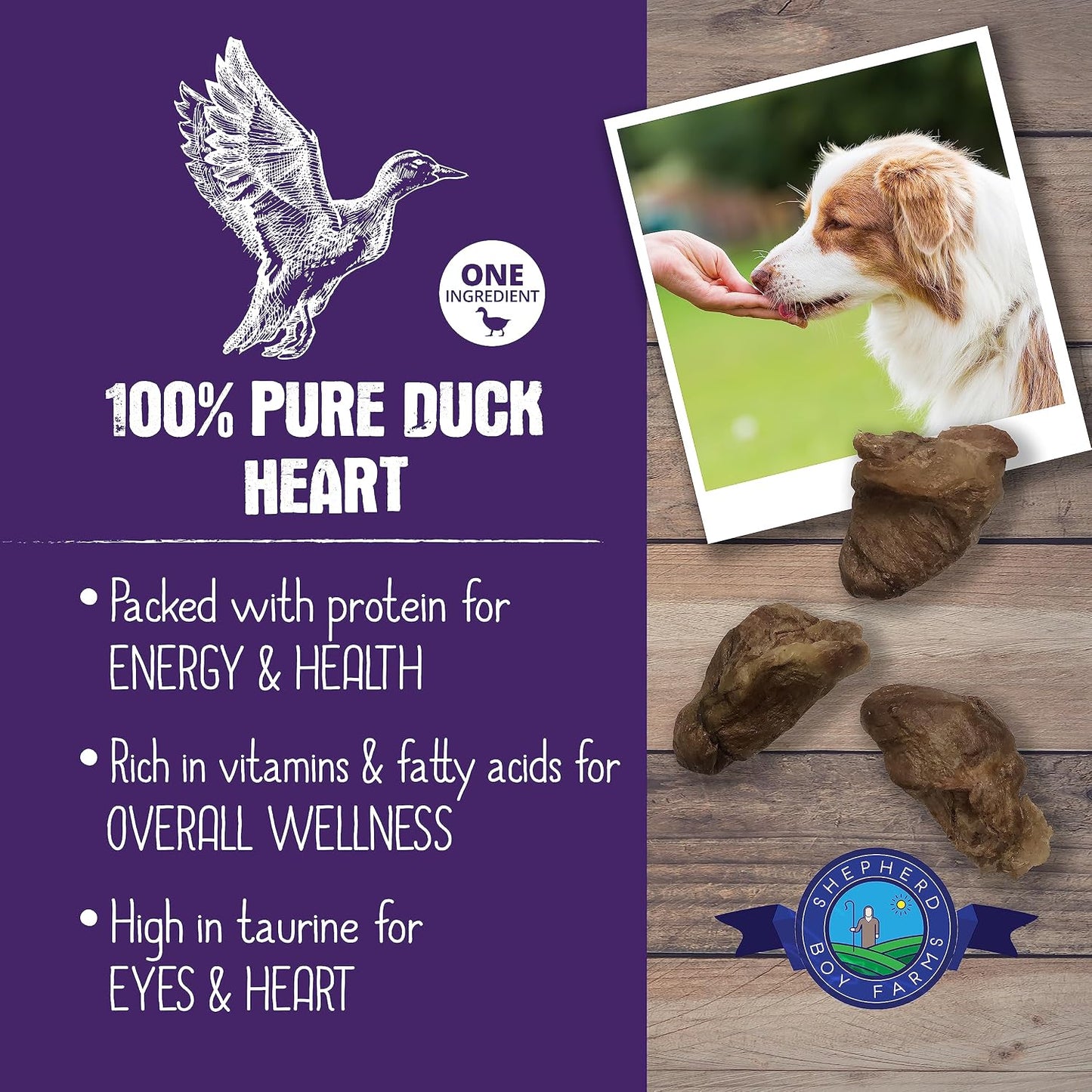 Shepherd Boy Farms single ingredient raw duck heart treats for dogs and cats