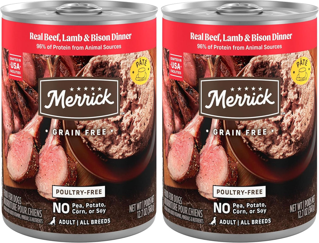 Merrick Grain Free Premium And Natural Canned Dog Food, Soft And Healthy Poultry Free Wet Recipe, Real Beef Lamb And Bison - (Pack of 12) 12.7 oz. Cans - Image 12