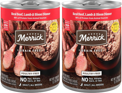 Merrick Grain Free Premium And Natural Canned Dog Food, Soft And Healthy Poultry Free Wet Recipe, Real Beef Lamb And Bison - (Pack of 12) 12.7 oz. Cans - Image 12