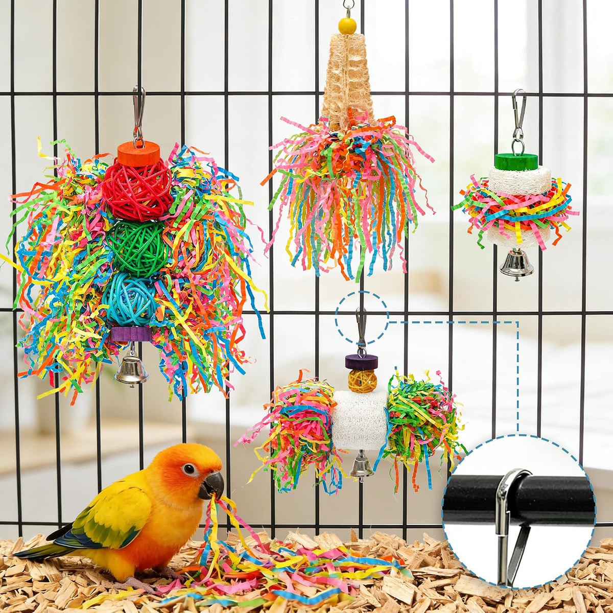 Natural material bird toys with rattan and loofah