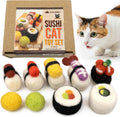 Woolbuddy Sushi Cat Toy Set front view of handcrafted wool felt pieces in packaging box