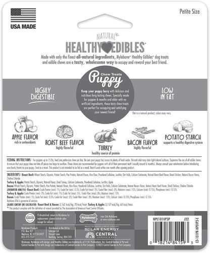 Nylabone Healthy Edibles puppy treats nutritional information label