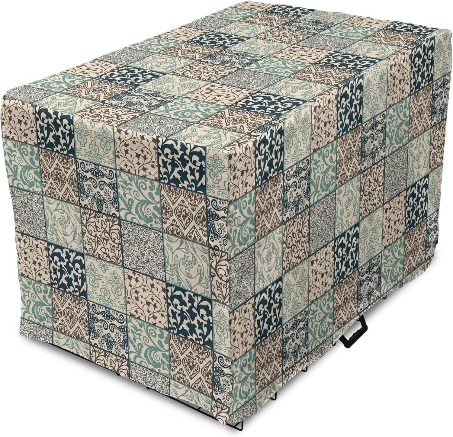 Lunarable Geometric Dog Crate Cover antique mosaic pattern front view
