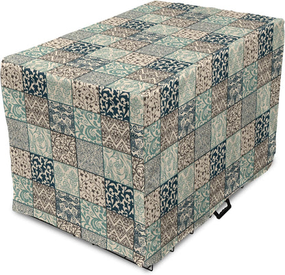Lunarable Geometric Dog Crate Cover antique mosaic pattern front view