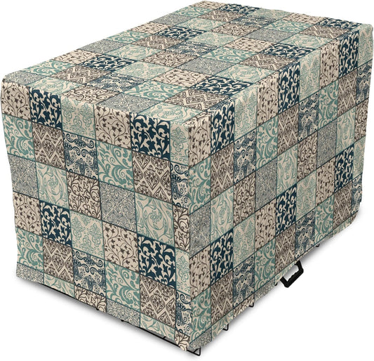 Lunarable Geometric Dog Crate Cover antique mosaic pattern front view