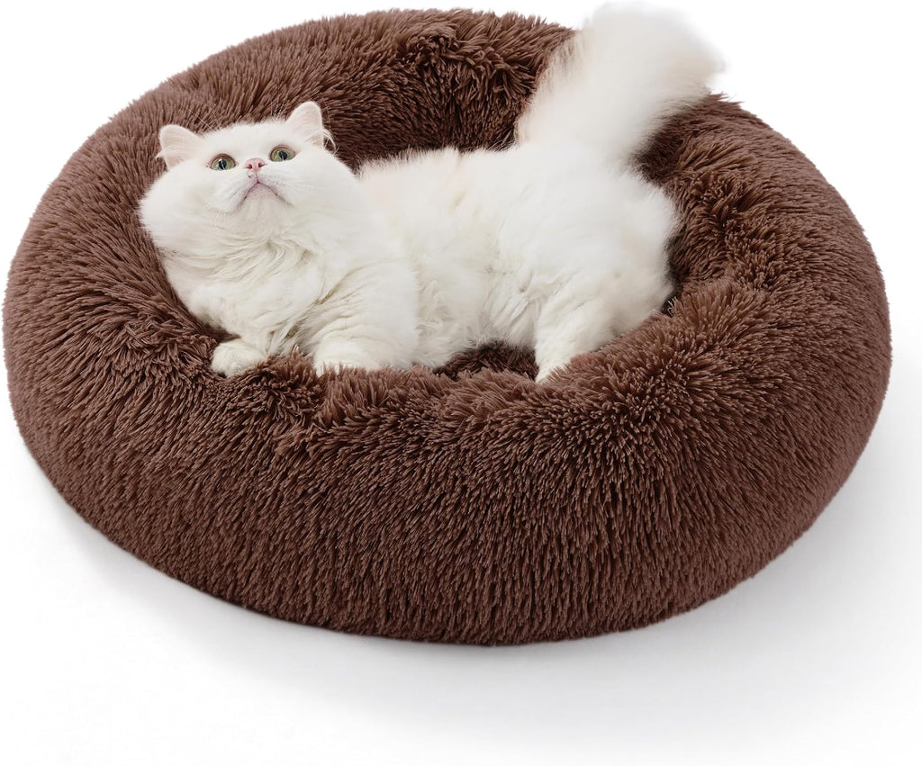 Bedsure Calming Donut Cat Bed - Fluffy Plush Round Pet Bed for Kitten & Puppy, Washable Anti-Anxiety Soft Comfy Cuddler, 20x20 Inches, Grey (Basic Version) - Image 12