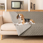 Heavy duty anti scratch dog blanket protecting bedroom sheets.