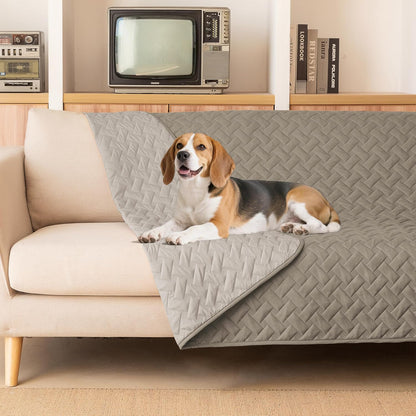 Heavy duty anti scratch dog blanket protecting bedroom sheets.