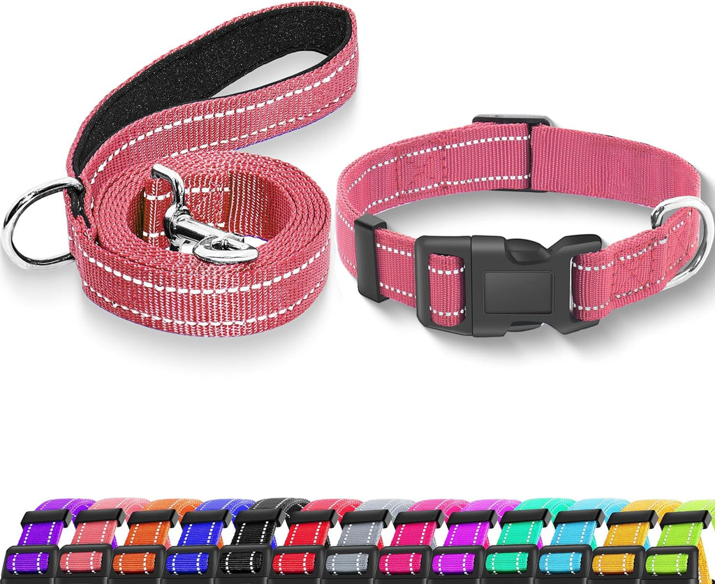 Reflective Dog Collar with Safety Locking Buckle, Adjustable Soft Breathable Nylon Collars for Small, Medium and Large Dogs(Collar+Leash XS Width 5/8" Turquoise) - Image 10