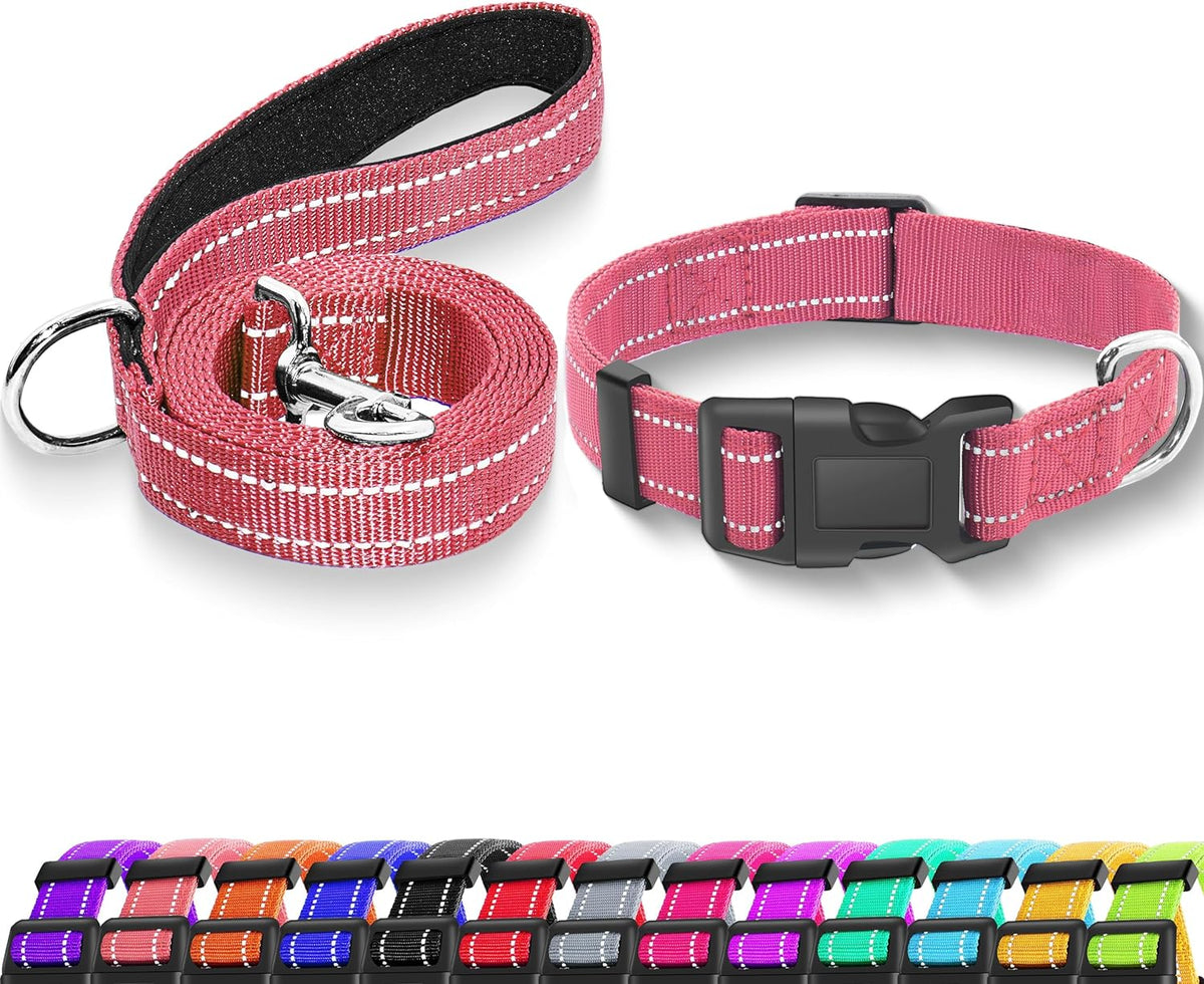 Reflective Dog Collar with Safety Locking Buckle, Adjustable Soft Breathable Nylon Collars for Small, Medium and Large Dogs(Collar+Leash XS Width 5/8" Turquoise) - Image 10