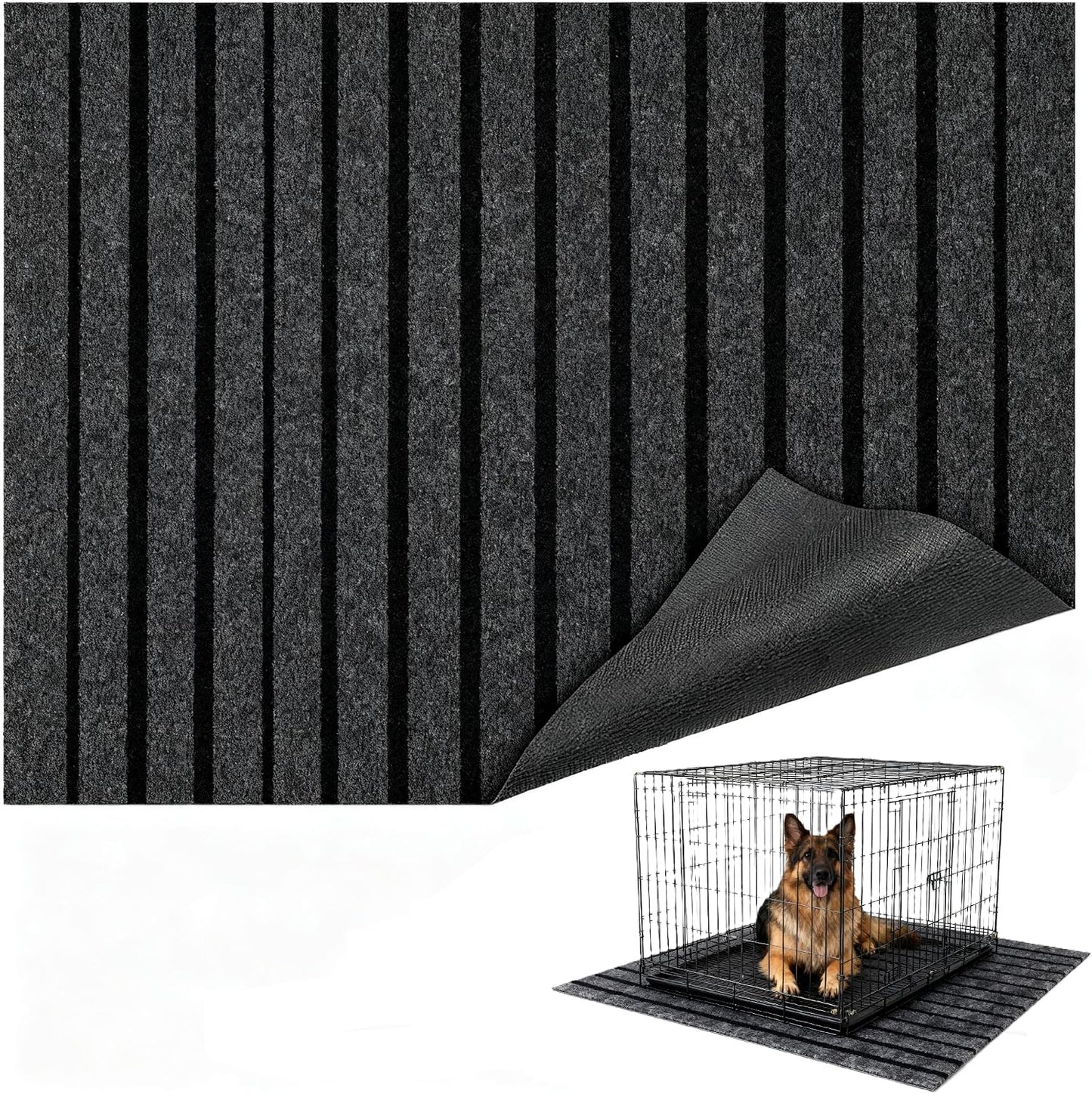 Dog Crate Mat 47"x32" Extra Thick Waterproof Non-Slip Kennel Pad, Absorbent Striped Design for Under Crate, Reusable & Washable Dog Mat for Crate - Image 10
