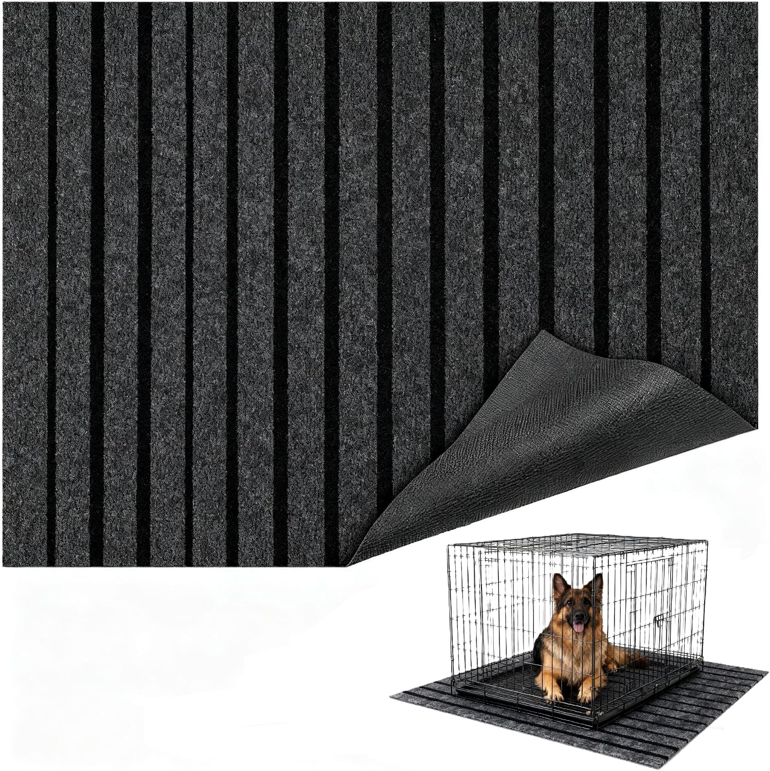 Dog Crate Mat 47"x32" Extra Thick Waterproof Non-Slip Kennel Pad, Absorbent Striped Design for Under Crate, Reusable & Washable Dog Mat for Crate - Image 10