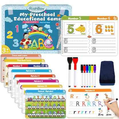 RichBoy Preschool Learning Activities Tracing Books front view showcasing the colourful reusable cover for early childhood handwriting development.