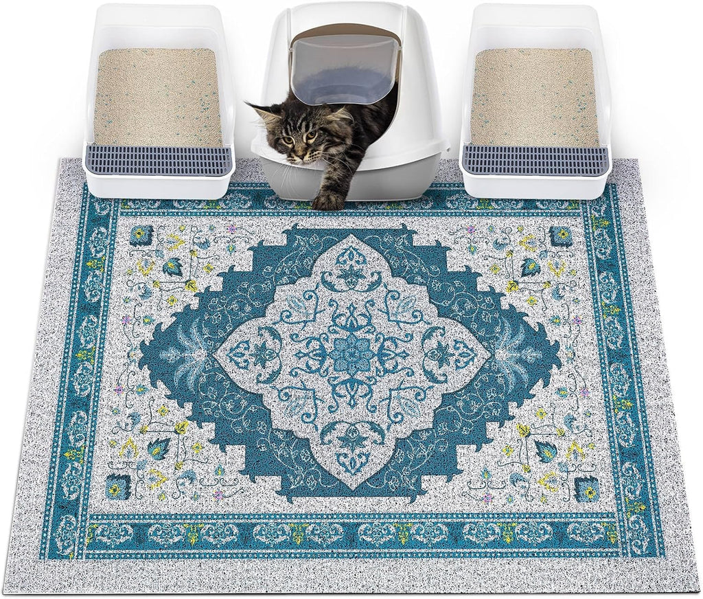 Glittme Cat Litter Mat with Non-Slip Bottom Litter Box Mat 33"X22" Litter Trapping Mat Easy to Clean Washable Cat Food Mat for Kitty,L - Image 15