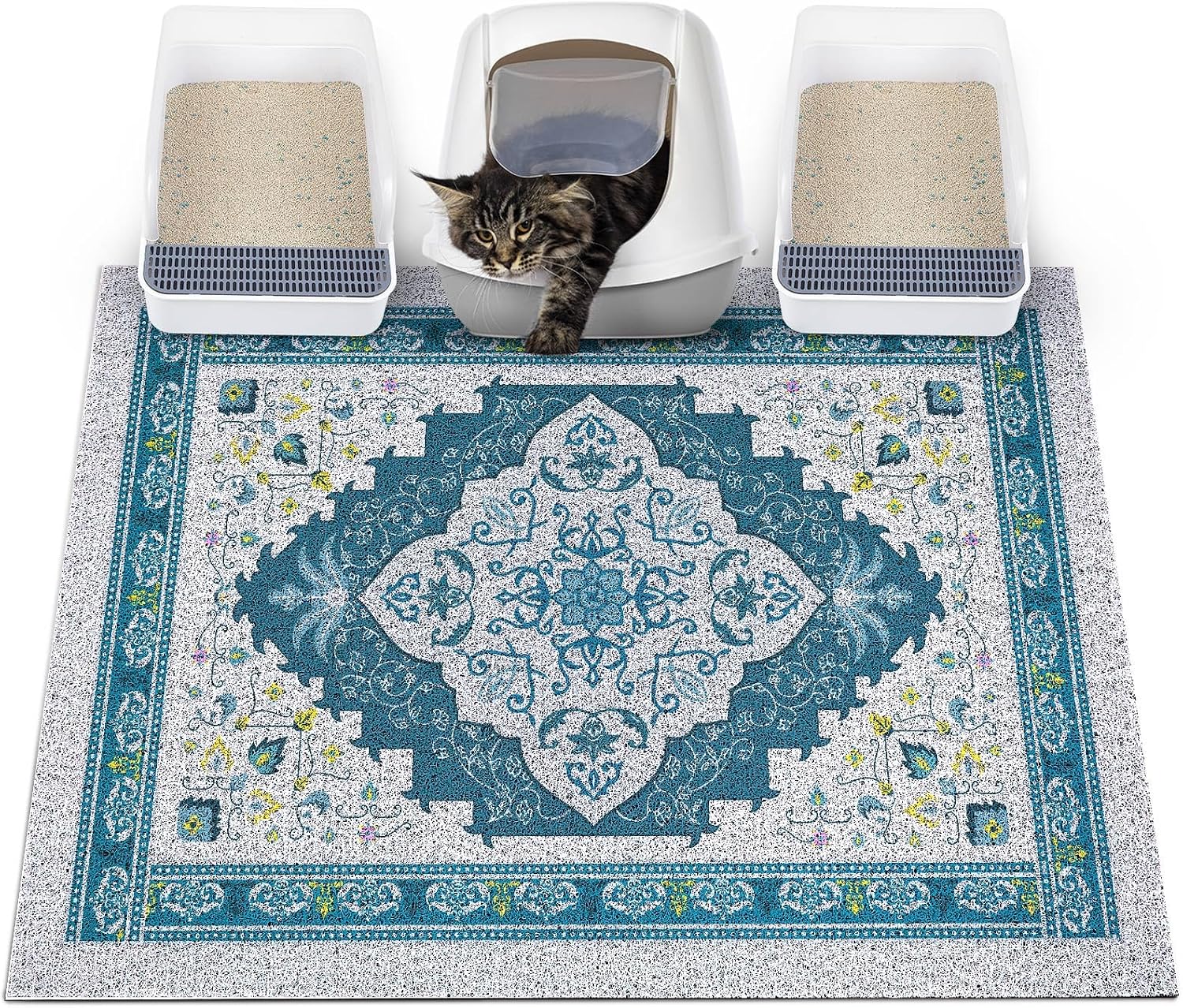 Glittme Cat Litter Mat with Non-Slip Bottom Litter Box Mat 33"X22" Litter Trapping Mat Easy to Clean Washable Cat Food Mat for Kitty,L - Image 15
