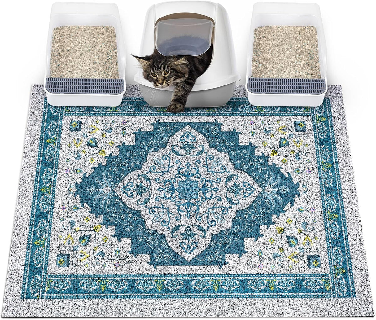 Glittme Cat Litter Mat with Non-Slip Bottom Litter Box Mat 33"X22" Litter Trapping Mat Easy to Clean Washable Cat Food Mat for Kitty,L - Image 15