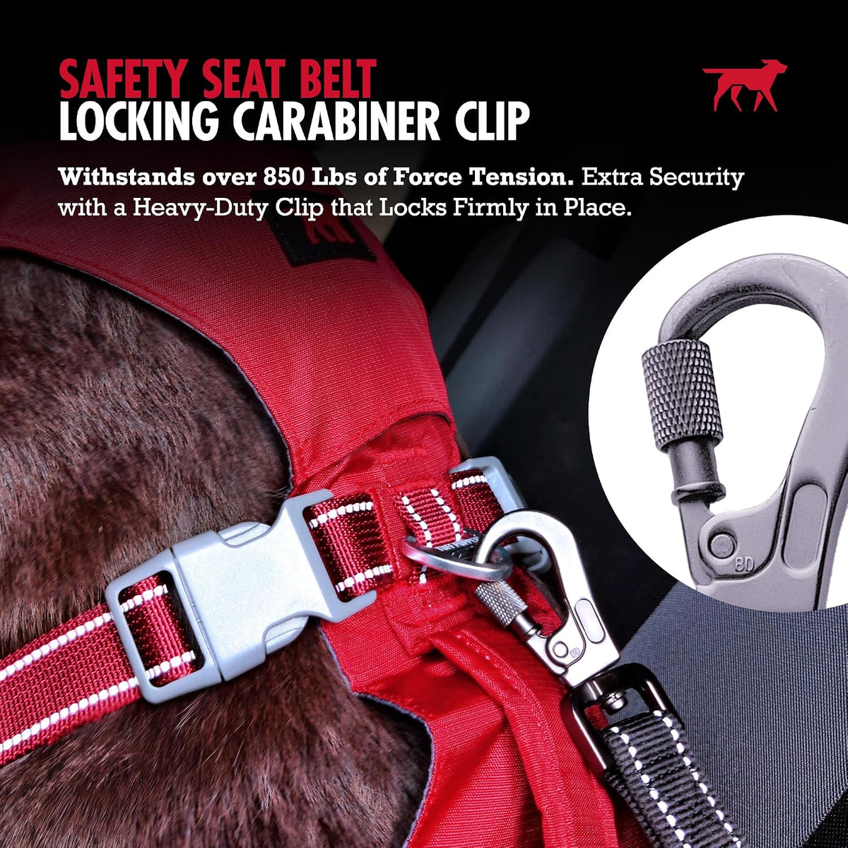 Tuff Pupper Dog Seat Belt | Adjustable Length Dog Seatbelt Restraint | Tangle-Free Locking Carabiner | Shock-Absorbing Bungee | Reflective Stitching for Visibility | Universal Fit for Cars & Trucks - Image 9