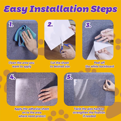 Easy peel backing on cat scratch protector sheet