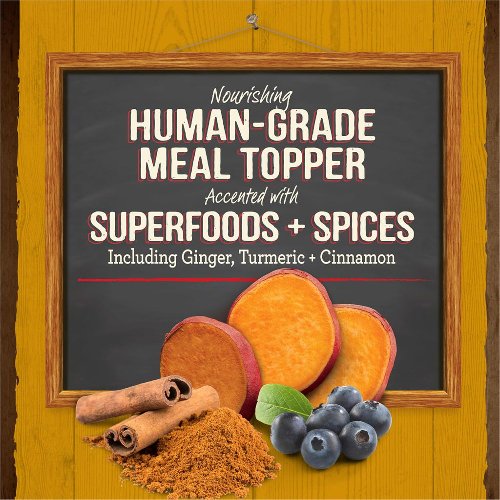 Natural dog food hydration topper pouch with turmeric ingredient