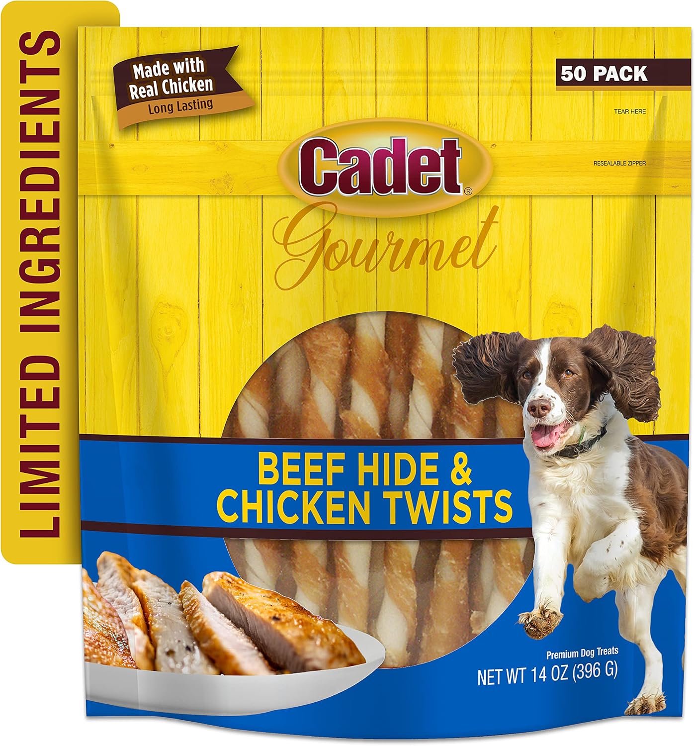 Cadet Gourmet 5-Inch Beef Hide Twist Chew Sticks, Long-Lasting and Natural Rawhide Chews for Dogs, Inspected & Tested in USA, Chicken Flavor, 50 Count - Image 9