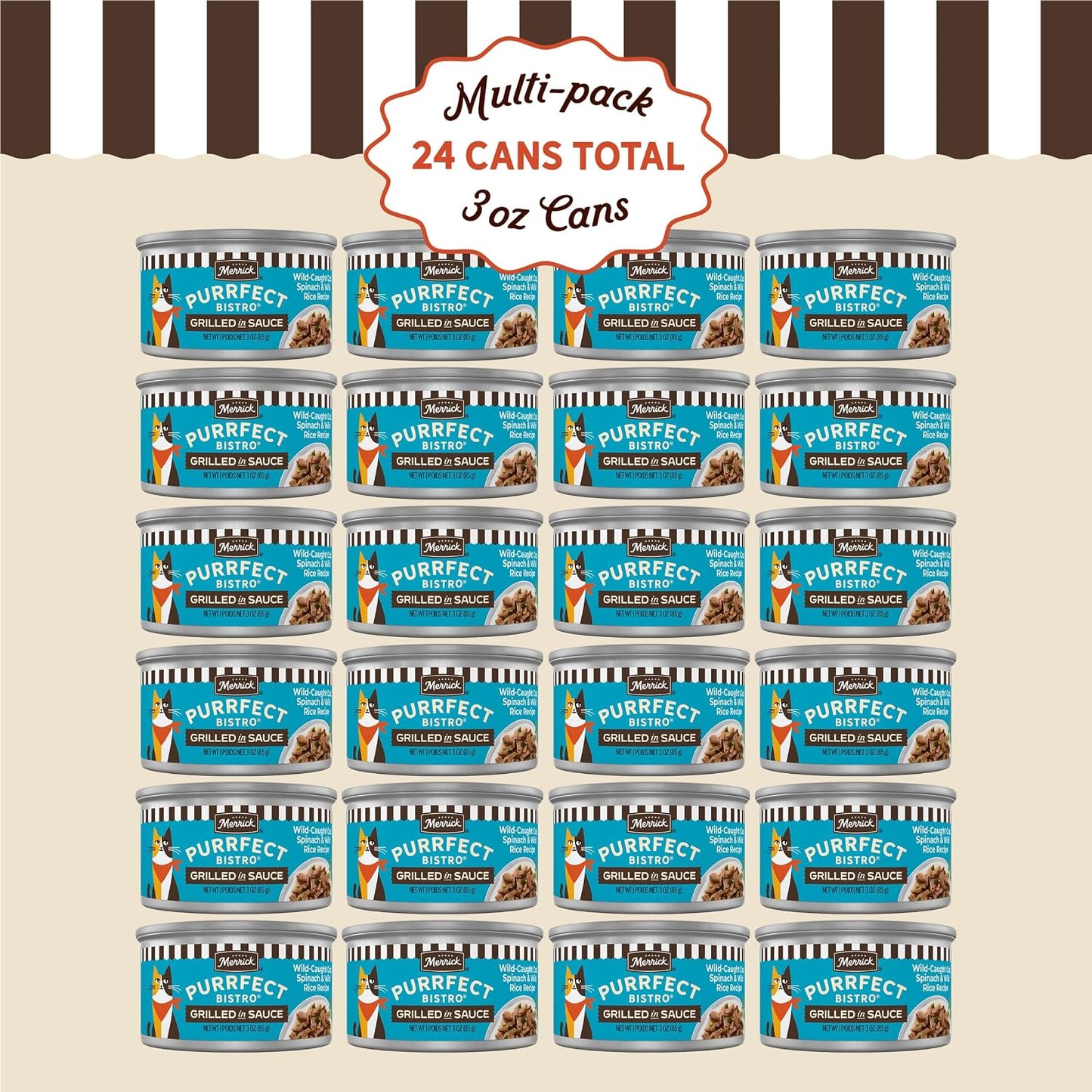 Back of Merrick Purrfect Bistro cat food can showing nutritional information