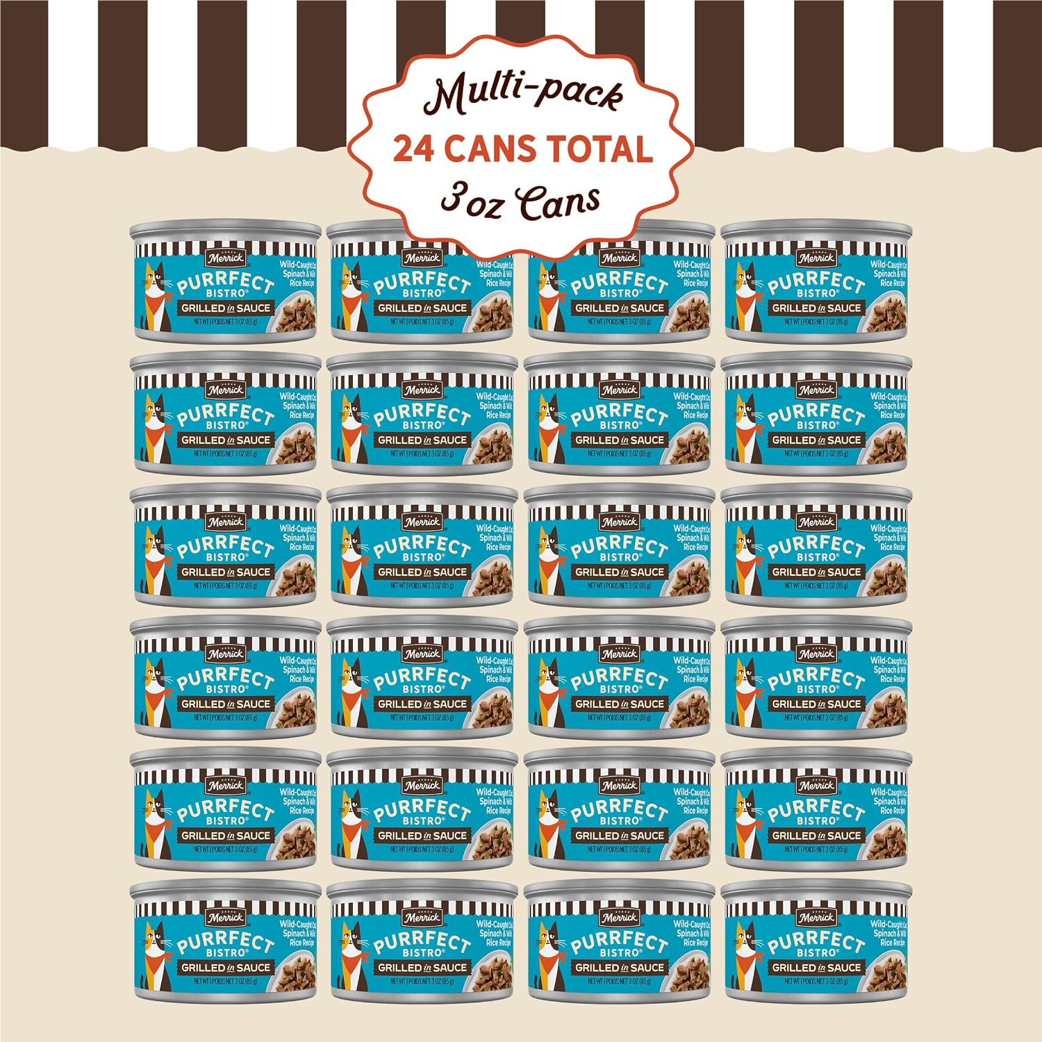 Back of Merrick Purrfect Bistro cat food can showing nutritional information