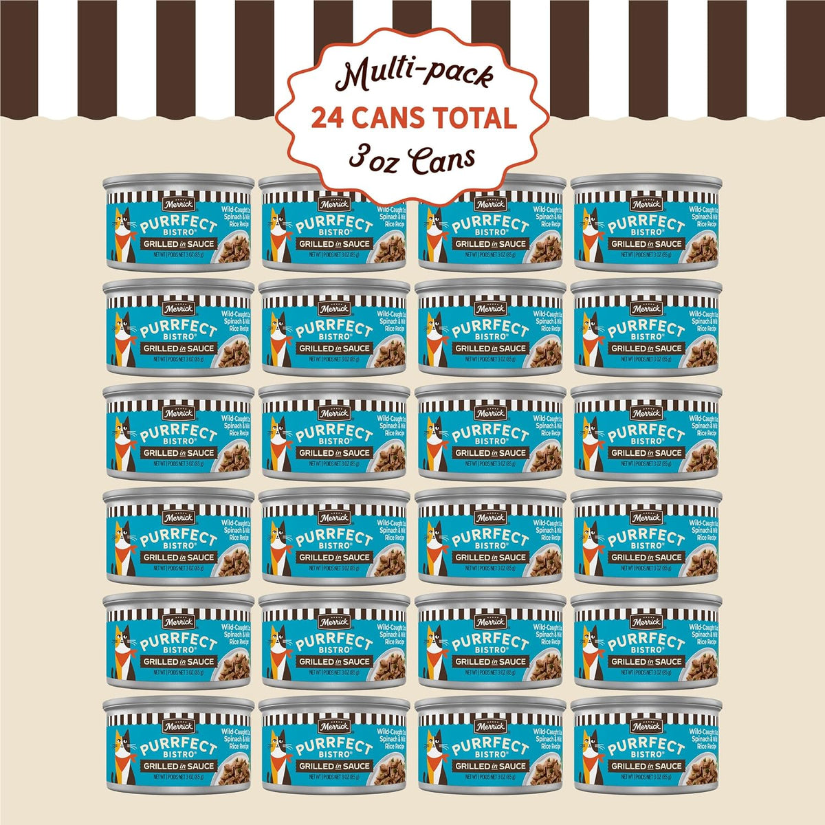 Back of Merrick Purrfect Bistro cat food can showing nutritional information