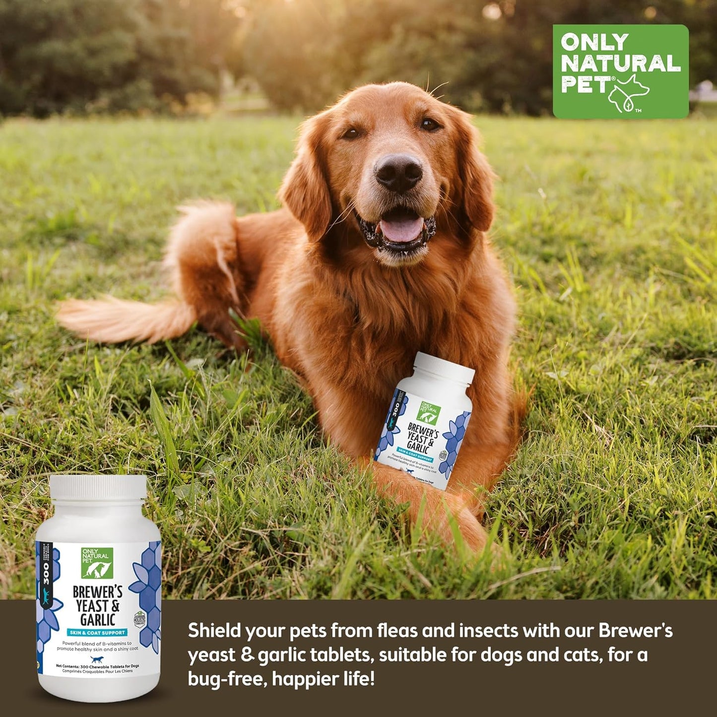 Only Natural Pet 300 count tablet bottle showing dosage guidelines