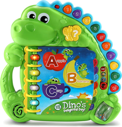 LeapFrog Dino's Delightful Day Alphabet Book green front view educational toy