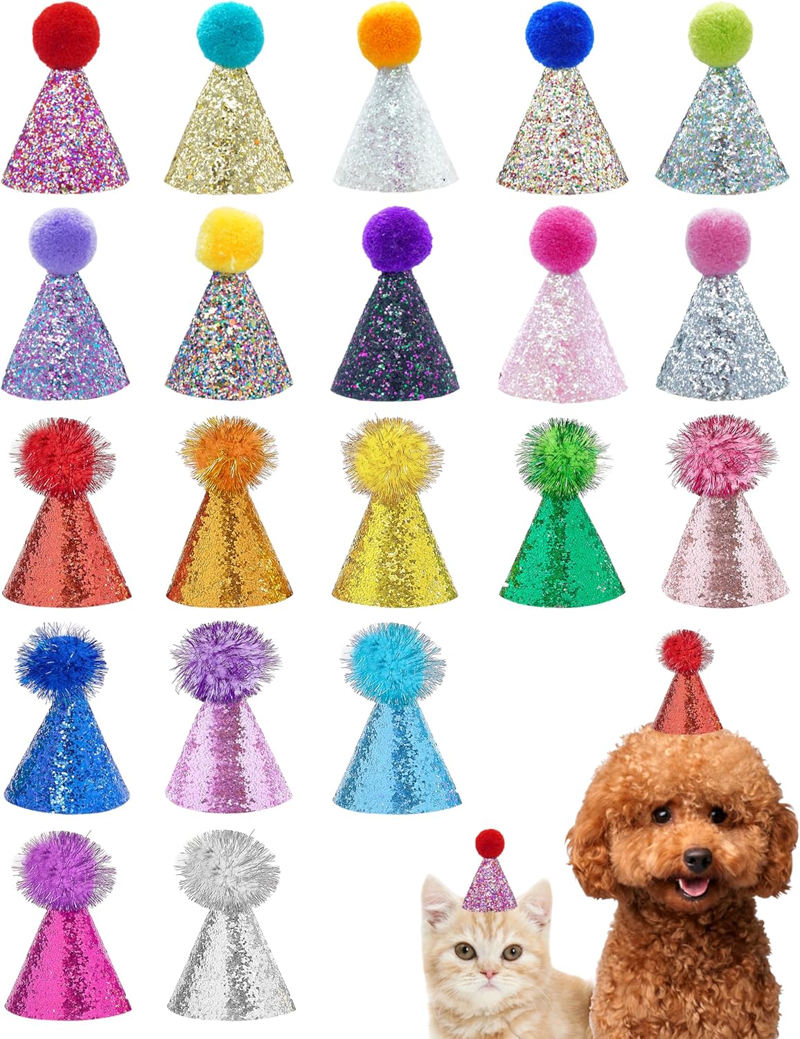 PET SHOW 10 Pack Mini Small Dog Hats with Sequins Puppy Birthday Party Hats Cats Adjustable Holiday Hats Headband Kitten Hats Pet Grooming Costume Accessories - Image 9