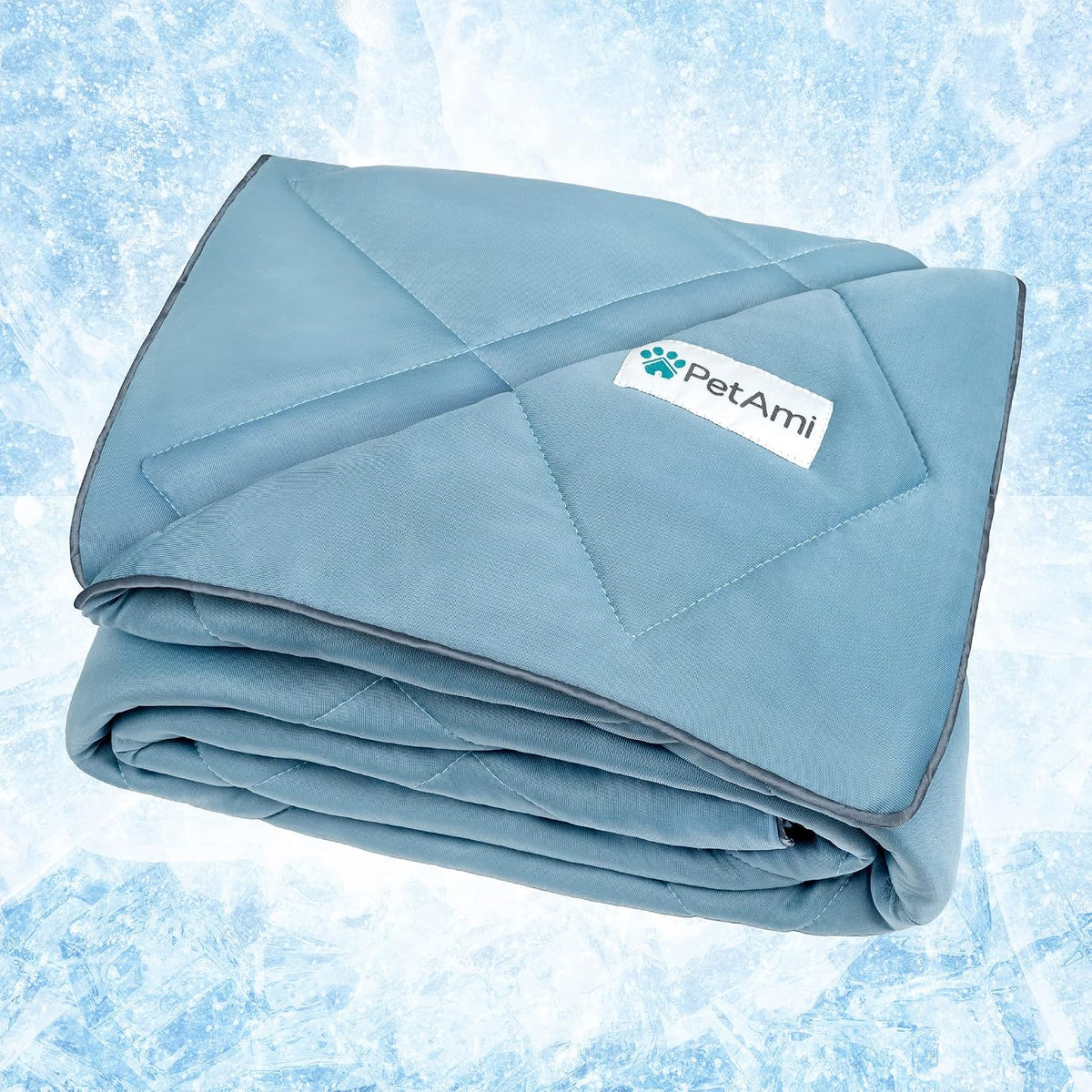 PetAmi Premium Cooling Dog Blanket front view showcasing the Dusty Blue quilted design.