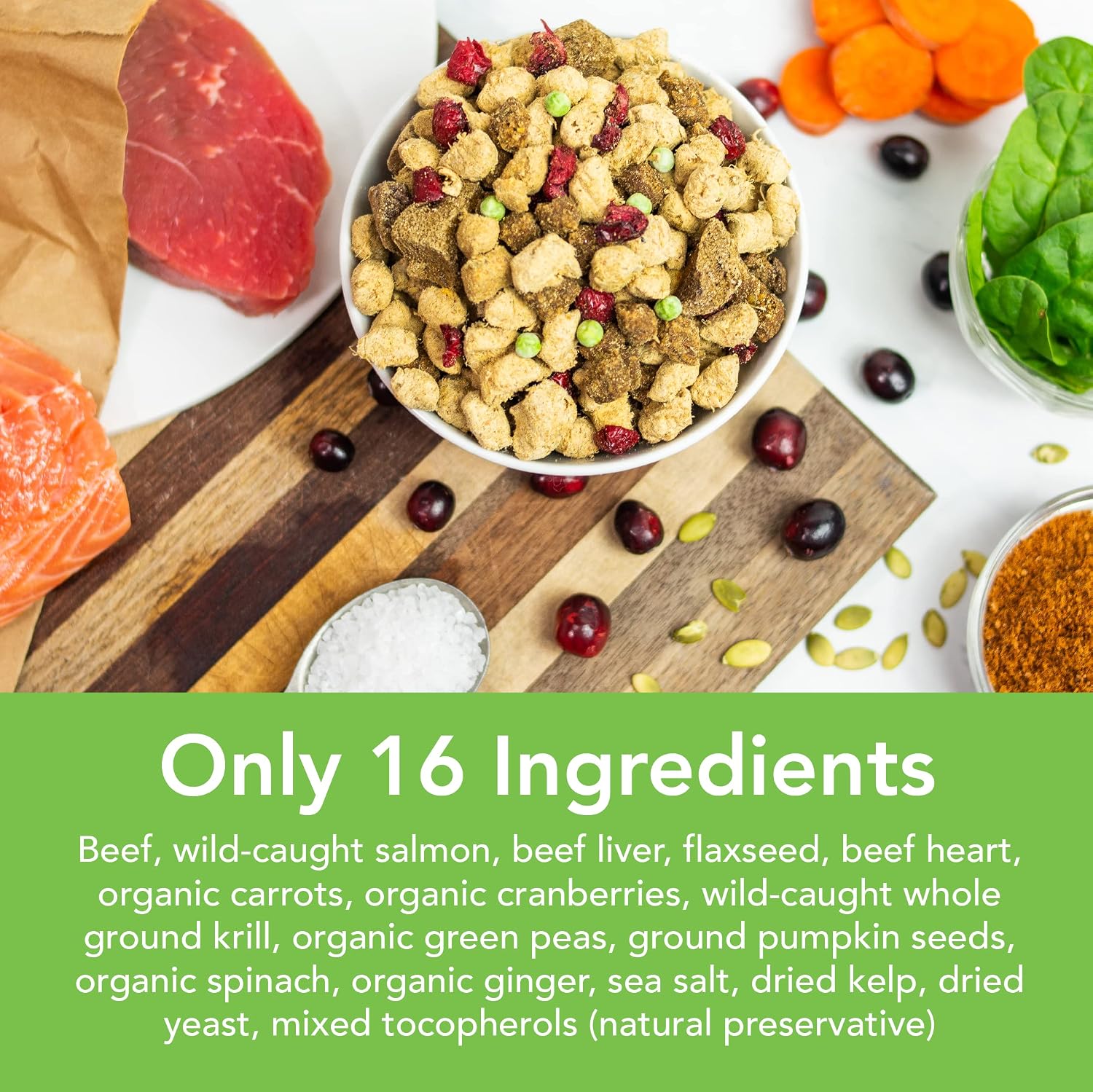 Back layout of Simple Food Project Beef and Salmon recipe showing guaranteed nutritional analysis