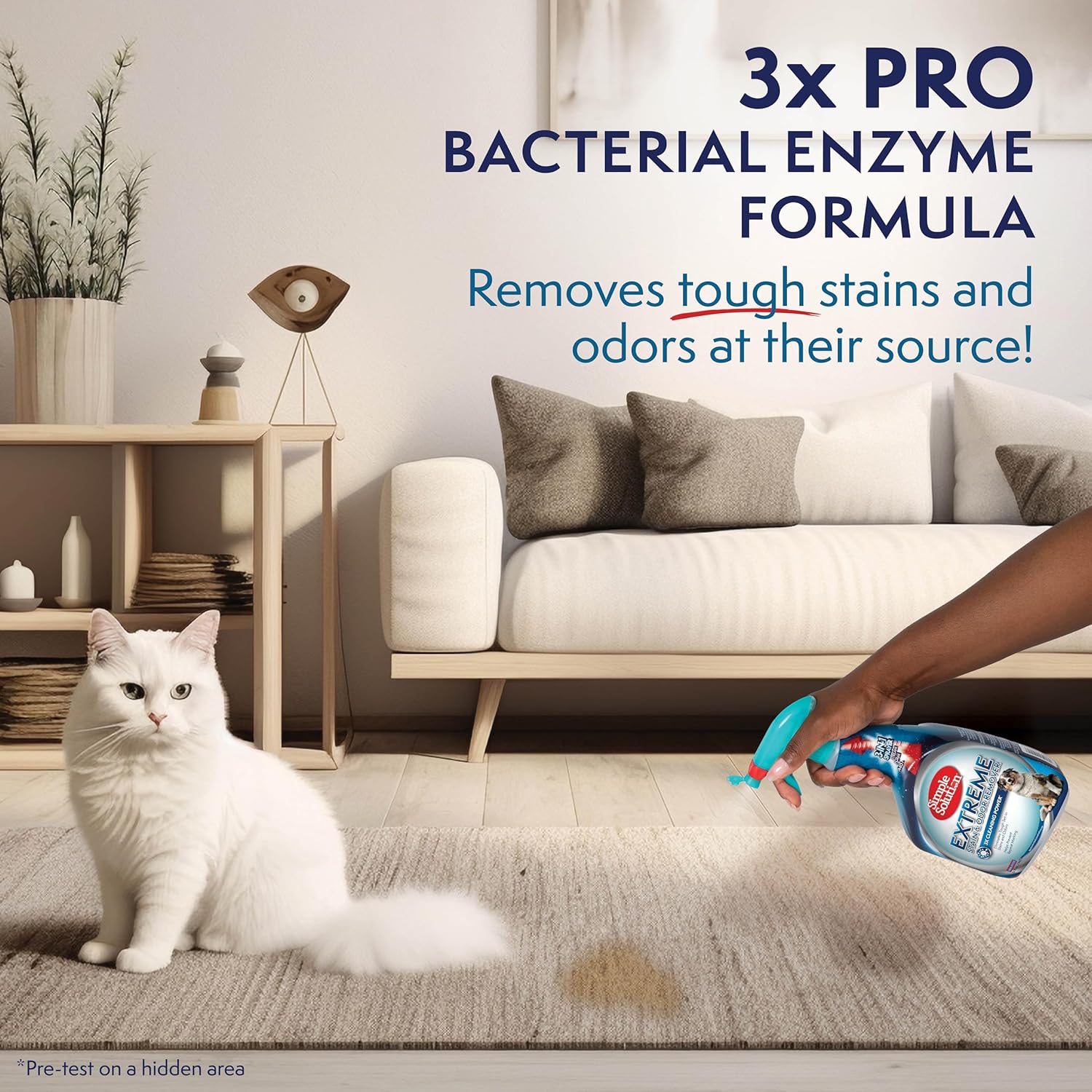 Simple Solution pet stain remover with spray nozzle settings visible