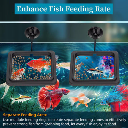 DaToo fish tank feeder ring adjusting to the water line with its flexible connecting rod.