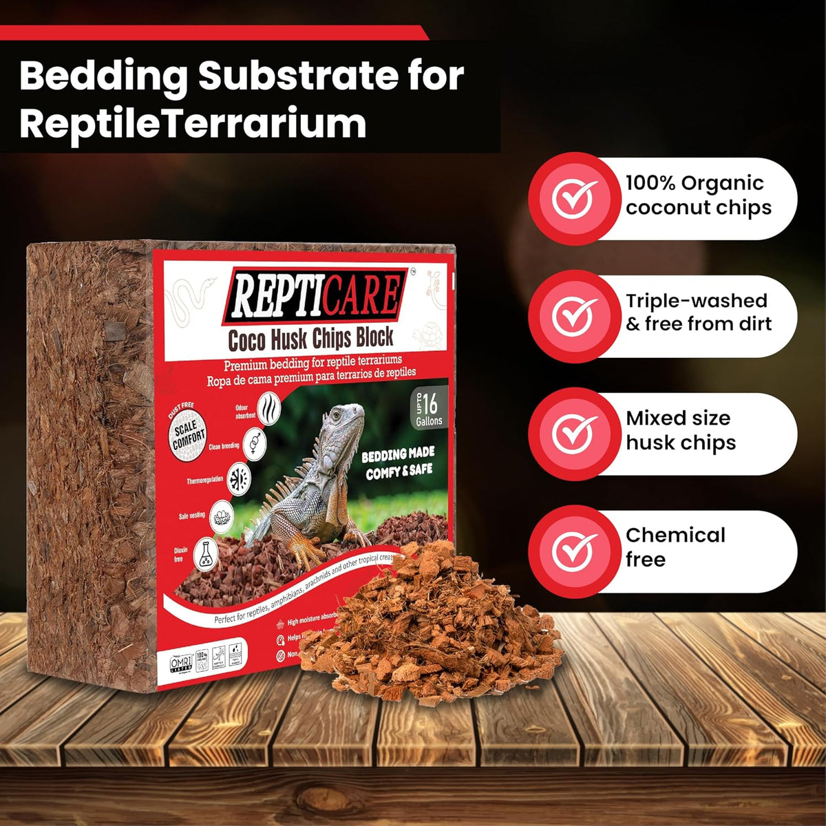 Gro-Med coco husk bedding block showing expansion size details