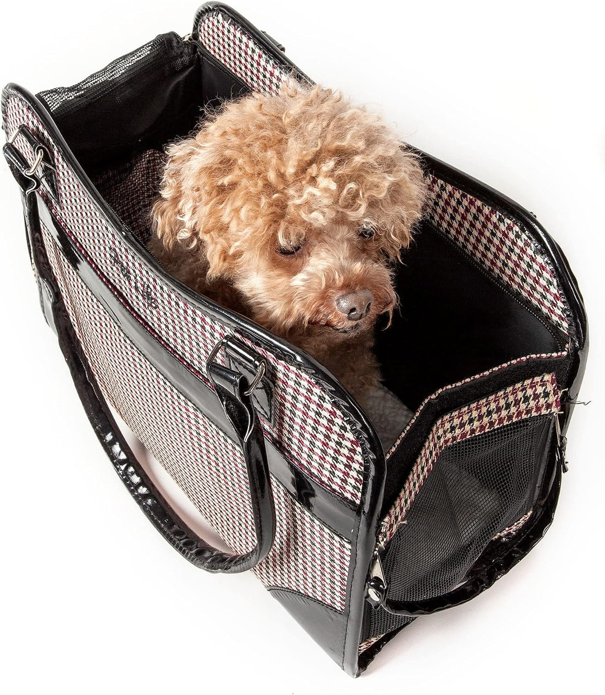 Side view of Pet Life fashion pet carrier showing storage pouch