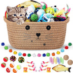 Zopeal 58 Pcs Summer Cat Storage Basket Gift Toys Set, Colorful Flashing Balls Pet Bell Crinkle Balls Spring Toys Attract Cat to Swat, Hunt, Interactive for Pet(Grey,9.8 Inch) - Image 13