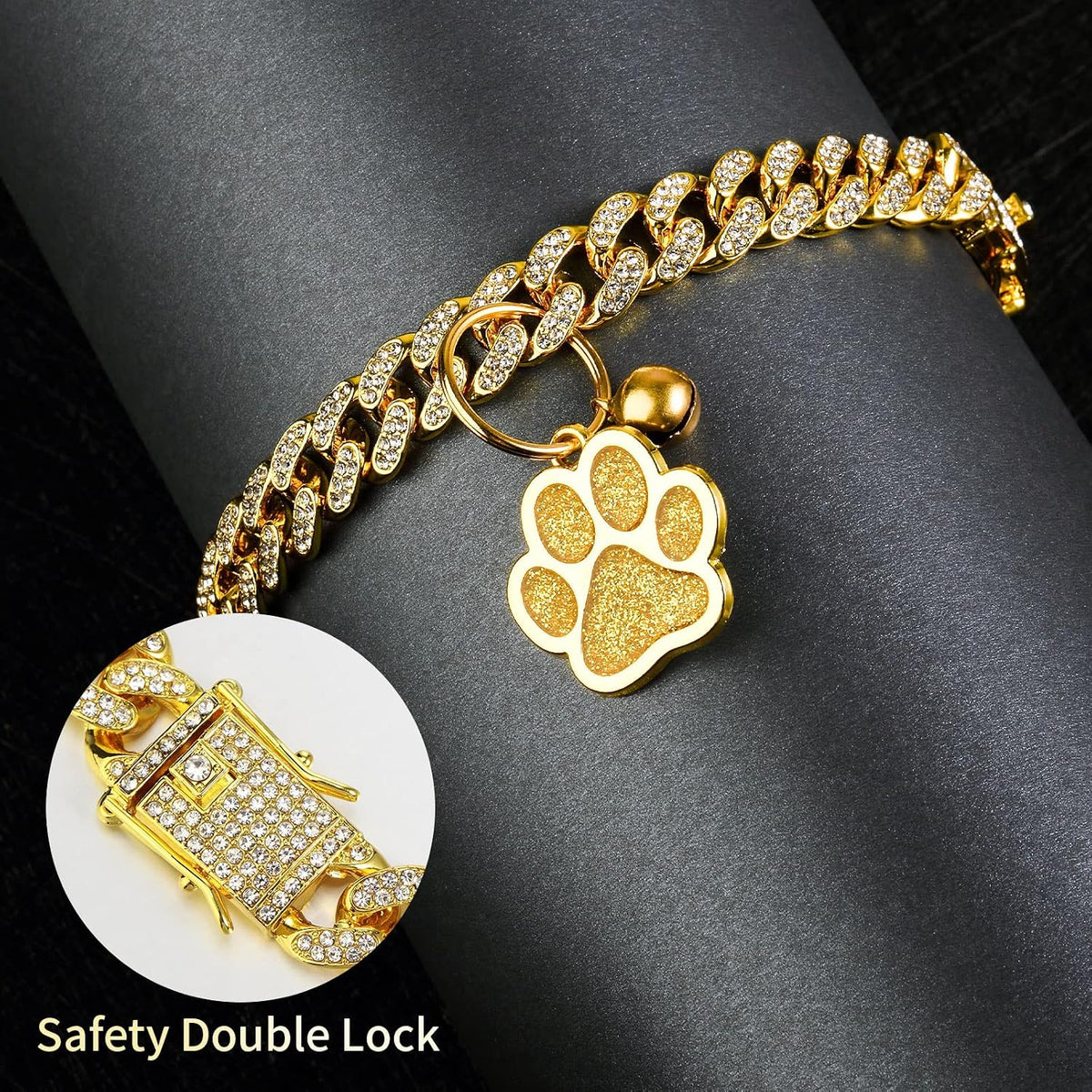 Hillban 8 inch cat collar with bell and paw charm