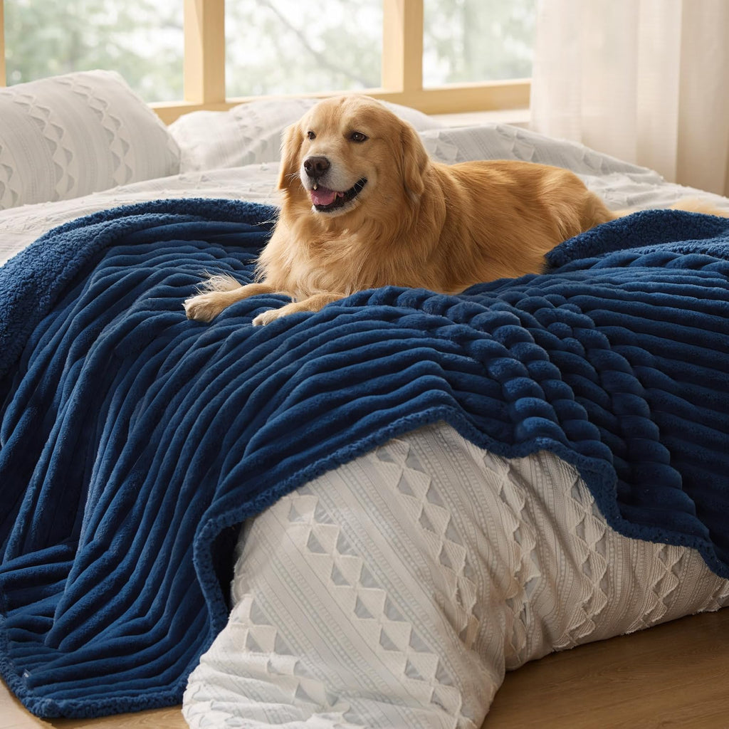 Bedsure ComfyFleece(TM) Waterproof Dog Blankets for Large Dogs - Soft Pet Cat Blanket Corduroy Fleece for Couch Bed Protector Washable, Cozy Calming Reversible Furniture Protection,50"x60", Cream - Image 10