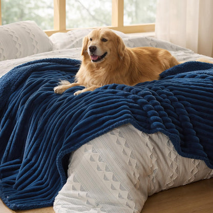 Bedsure ComfyFleece(TM) Waterproof Dog Blankets for Large Dogs - Soft Pet Cat Blanket Corduroy Fleece for Couch Bed Protector Washable, Cozy Calming Reversible Furniture Protection,50"x60", Cream - Image 10