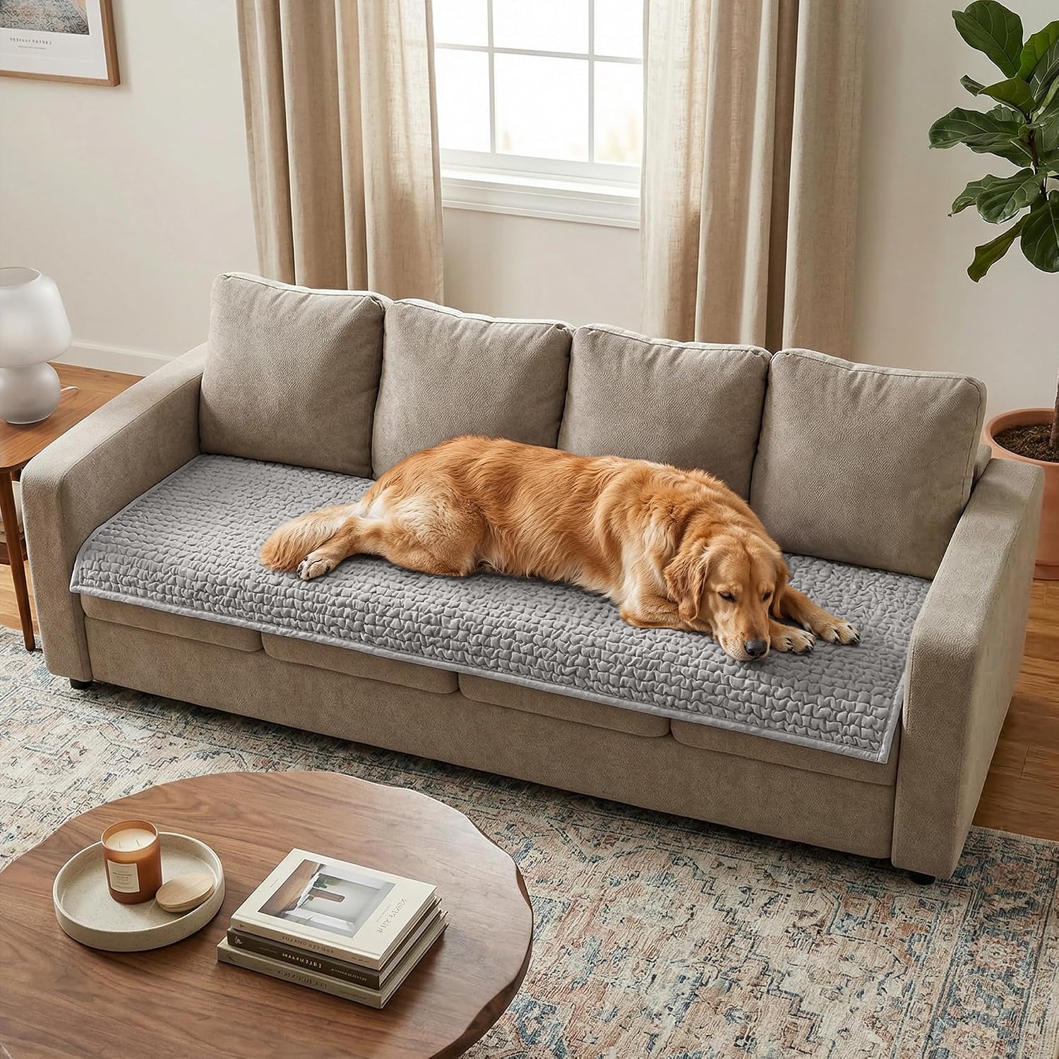 PAULATO BY GA.I.CO. Waterproof Blanket for Bed - Queen Absorbent Couch Cover - Machine Washable Stain-Proof Pad for Large Sofa - Pets Dogs & Cats Friendly Protector - Soft Taupe - Image 15