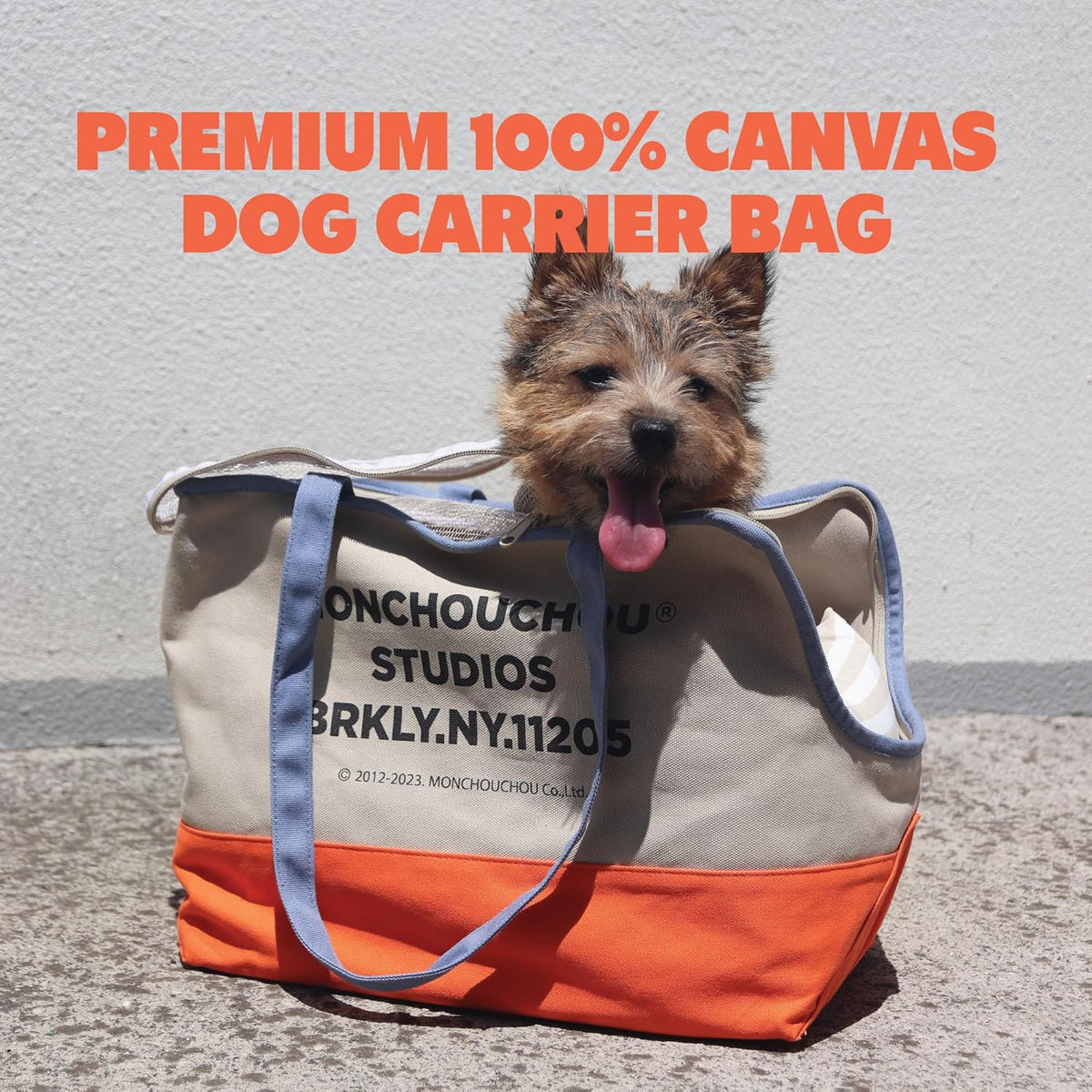Top view of Monchouchou canvas pet carrier with flat support base