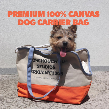 Top view of Monchouchou canvas pet carrier with flat support base
