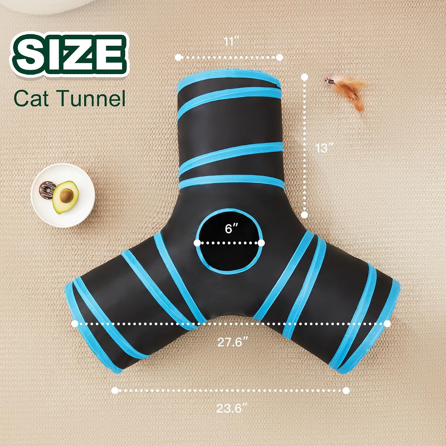 Love's Cabin small pet tunnel showcasing the interior hanging toy ball feature.