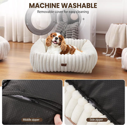 Close up of soft imitation rabbit fur texture on Warmrest dog bed