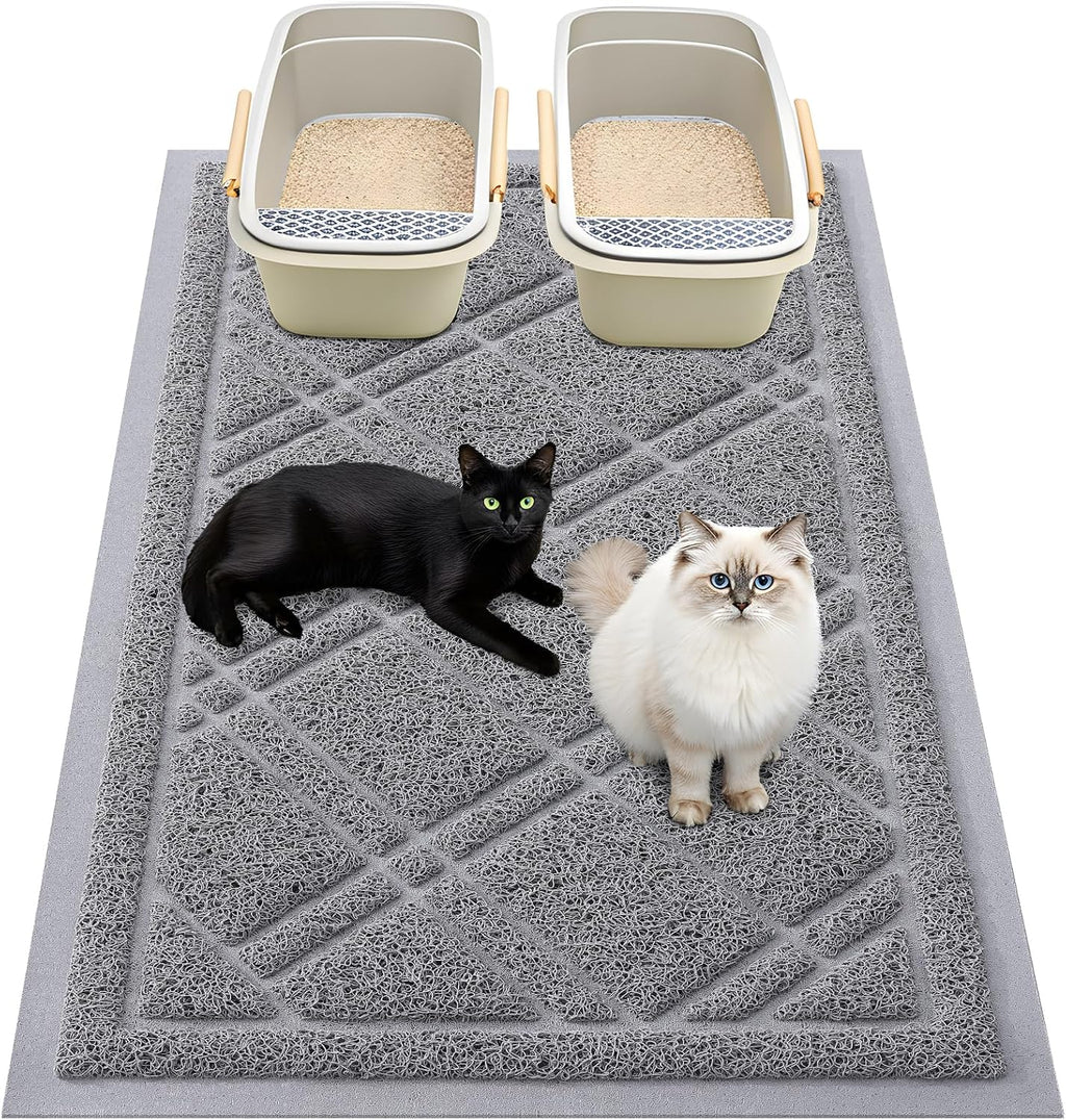 Smiry Cat Litter Box Mat 30x17, Non-Slip Water Resistant Litter Trapping Mat, Easy Clean Less Waste and Urine-Locking Cat Carpet for Indoor, Grey - Image 15